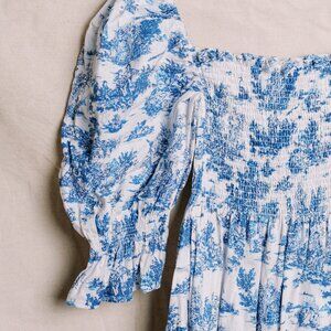 Nothing Fits But 'Kiko' Blue and White Toile Midi Dress